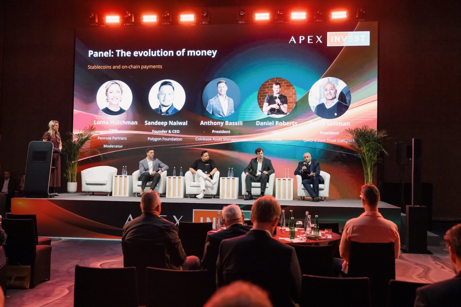 Ramy Soliman speaking on the Apex Invest Middle East panel 'The evolution of money: Stablecoins and on-chain payments' in Abu Dhabi
